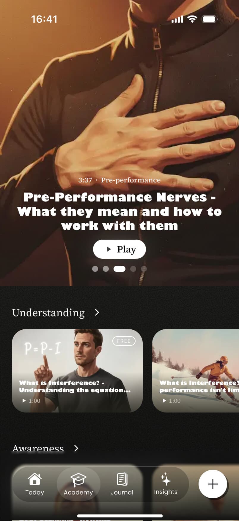The Inner Game app — Academy screen